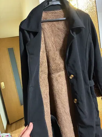 블랙 롱 코트 플리스 안쪽 버튼 슬림 속기모