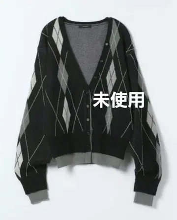 미사용 지나시스 12G 레이어드 아가일 V넥 가디건 블랙