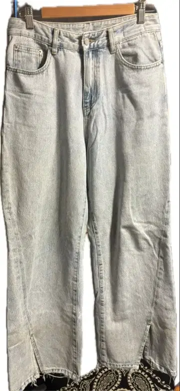 부츠컷 데님 프린지 밑단 라이트 블루