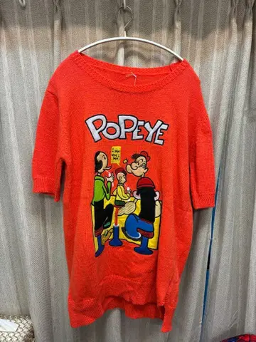 뽀빠이 캐릭터 니트T셔츠 M-L 오렌지