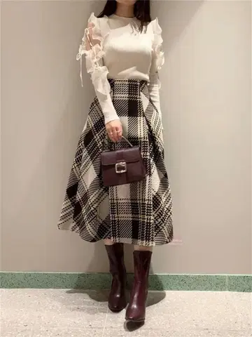 SNIDEL 로빙 체크 롱 스커트