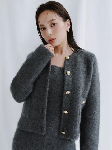 아뉴앙스 캐시미어 블렌드 노카라 자켓 그레이 니트 자켓