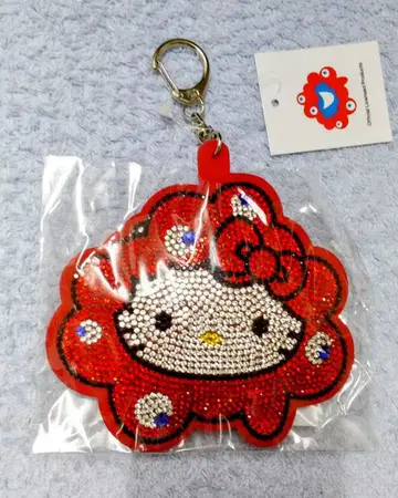 오사카 만박 회장 한정판 반짝이는 가죽 키링 먁먁 키티 산리오