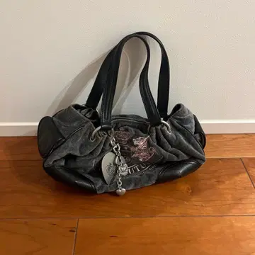 그레이 스웨이드 가죽 핸드백