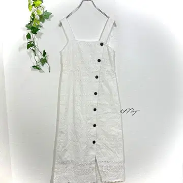 에메르 리파인즈 전체 레이스 버튼 다운 원피스 화이트 M 코튼