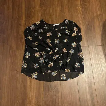 ZARA 플로럴 시어 블라우스 긴팔 블랙