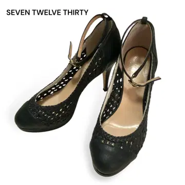 SEVEN TWELVE THIRTY 천연 가죽 블랙 스트랩 하이힐 36