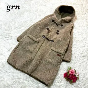 GRN 보아 더플 코트 후드 부착 F 베이지 복슬복슬 롱