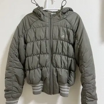 adidas 그레이 카키 다운 자켓 후드 부착