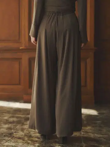 anuans 파우더 새틴 와이드 팬츠 khaki brown 2