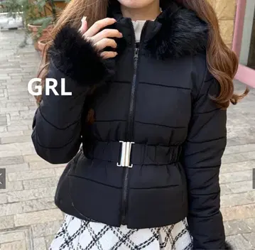 벨트 포함 퍼 다운 자켓