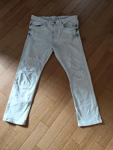 TORNADOMART 화이트 스키니 데님 데미지 가공