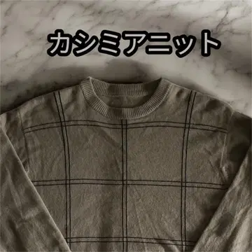 캐시미어 체크 무늬 긴팔 니트