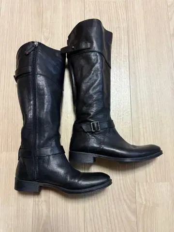 타미힐피거 블랙 가죽 롱 부츠 백 지퍼