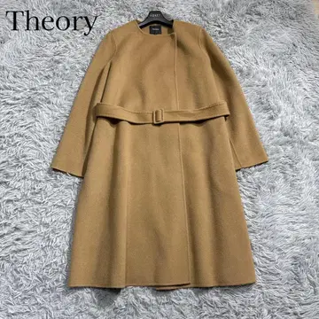8만 띠어리 캐시미어 노카라 더블 페이스 롱 코트 벨트 카멜