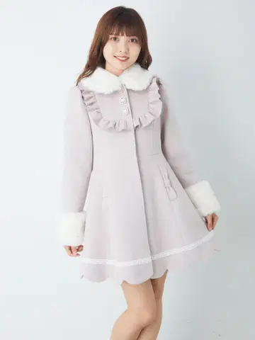 Ank Rouge 프론트 비쥬 스캘럽 도리 코트 핑크