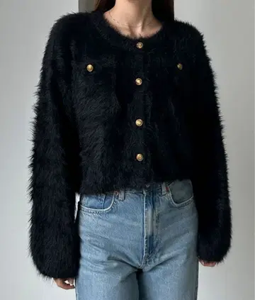 Louere 골드 버튼 샤기 니트 가디건