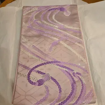 연보라색 뜨개질 무늬 순수 실크 후쿠로 오비