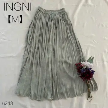 잉그 새틴 플리츠 스커트 맥시 롱 스커트 탁한 그린 [ M ]