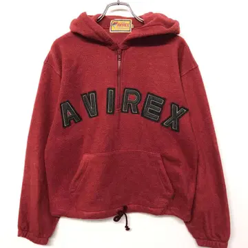 AVIREX SPORT 구제 의류 로고 아플리케 하프 지퍼 플리스 후드티