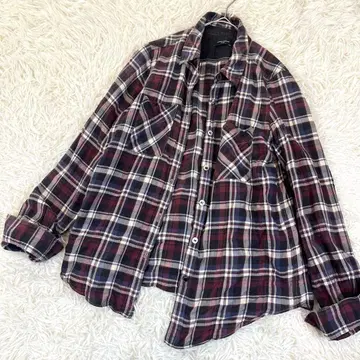 저널 스탠다드 체크 플란넬 셔츠 면 긴팔 네이비 와인 레드 일본제
