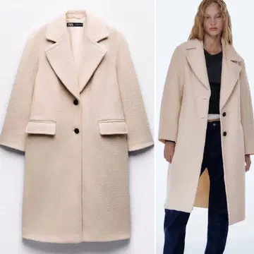 미사용 새상품 ZARA/자라 부클 오버코트 에크루 롱 L 사이즈