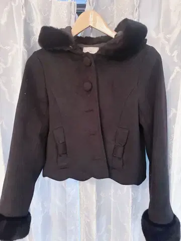 앙크루즈 아우터 코트 퍼 리본