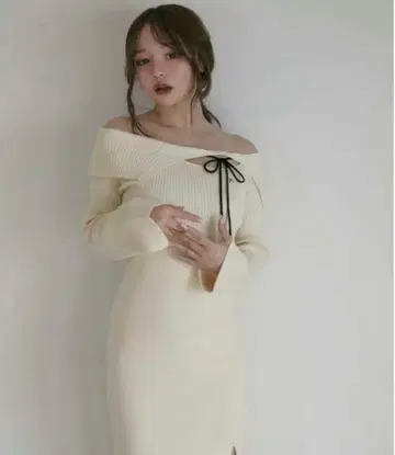 andmary Amari ribbon dress ivory