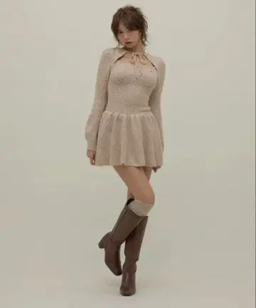 [정품] Amy cable flare mini dress beige