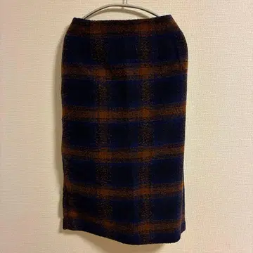 ROPE PICNIC 블루 브라운 체크 무늬 타이트 스커트