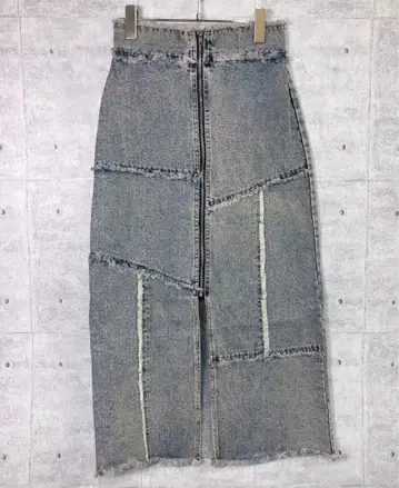 빈티지 스타일 구제 의류 프린지 패치워크 데님 롱 스커트
