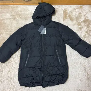 발수 가공 후드 부착 롱 다운 자켓 블랙