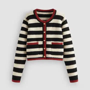 스트랩 보더 가디건 니트 스웨터