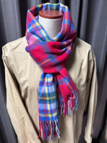 [ 미사용 ] 체크 무늬 캐시미어 혼방 울 스톨