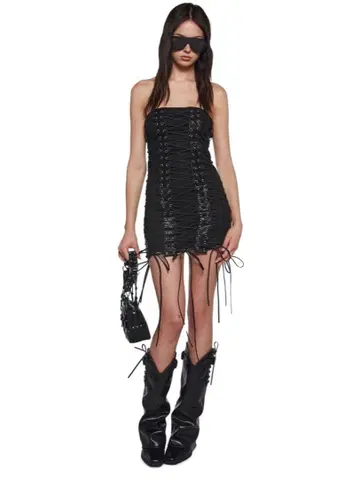 Current Mood 스트랩리스 블랙 미니 원피스 L