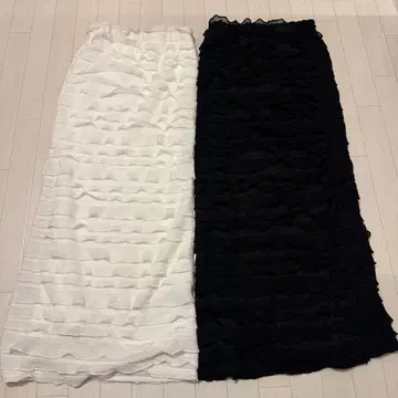 GRL 프릴 티어드 타이트 스커트 아이보리 블랙 2세트