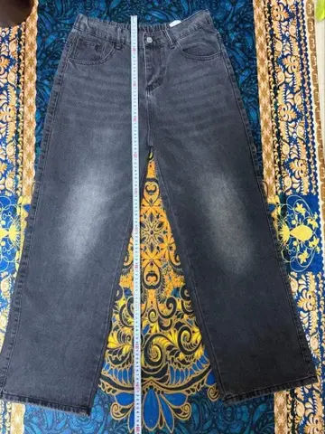 다크 그레이 와이드 레그 데님 팬츠