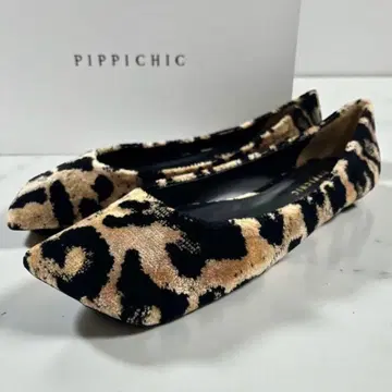 새상품 피피시크 LINDA 플랫슈즈 벨벳 레오파드 37