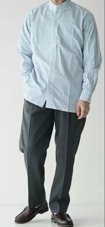 새상품급 ANATOMICA 캔디 스트라이프 밴드 카라 셔츠