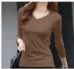 브라운 V넥 긴팔 상의 M