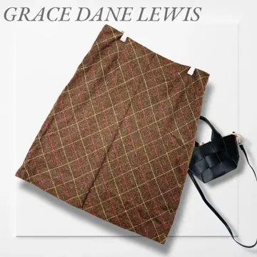 타이트 스커트 (L) 브라운 체크 울 빅 사이즈 엘레강트 고급