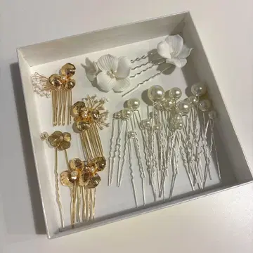 브라이덜 헤어 세팅 핑 펄, 꽃, 골드 세트