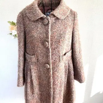 아나텔리어 코트 핑크 계열 트위드 롱 코트