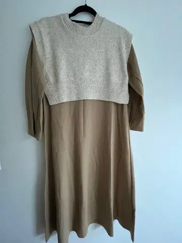 Ballsey 밀드 울 니트 콤비 플레어 원피스 알파카 혼방