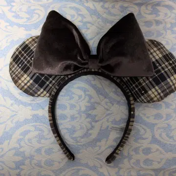 미니 머리띠 ( 체크 무늬 브라운 벨로아 )