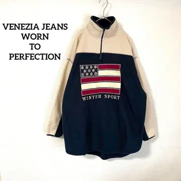 [ VENEZIA JEANS ] 플리스 풀오버 네이비 자수 빈티지