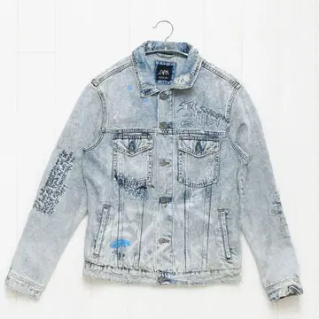 [ ZARA ] 데미지 페인트 데님 자켓 L