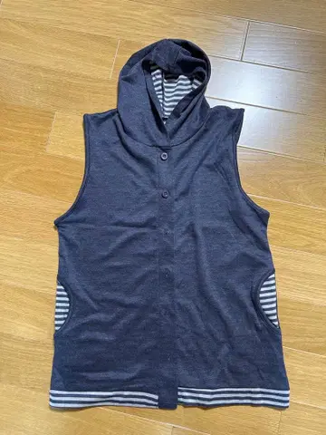 네이비 스트라이프 후드티 베스트 M-L