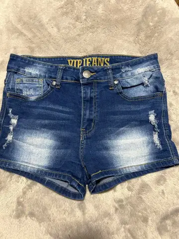 [ 사이즈 7/8 ] VIP JEANS 데미지 숏팬츠 다크 블루