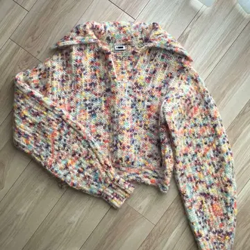 에이치 멀티 컬러 다색 니트 스웨터 긴팔 짧은 기장 볼레로